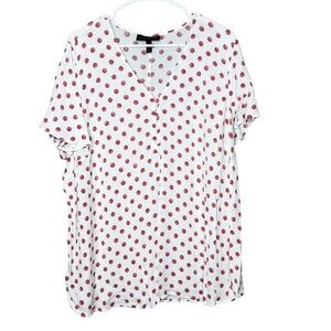 Lane Bryant White and Red Polka Dot Blouse